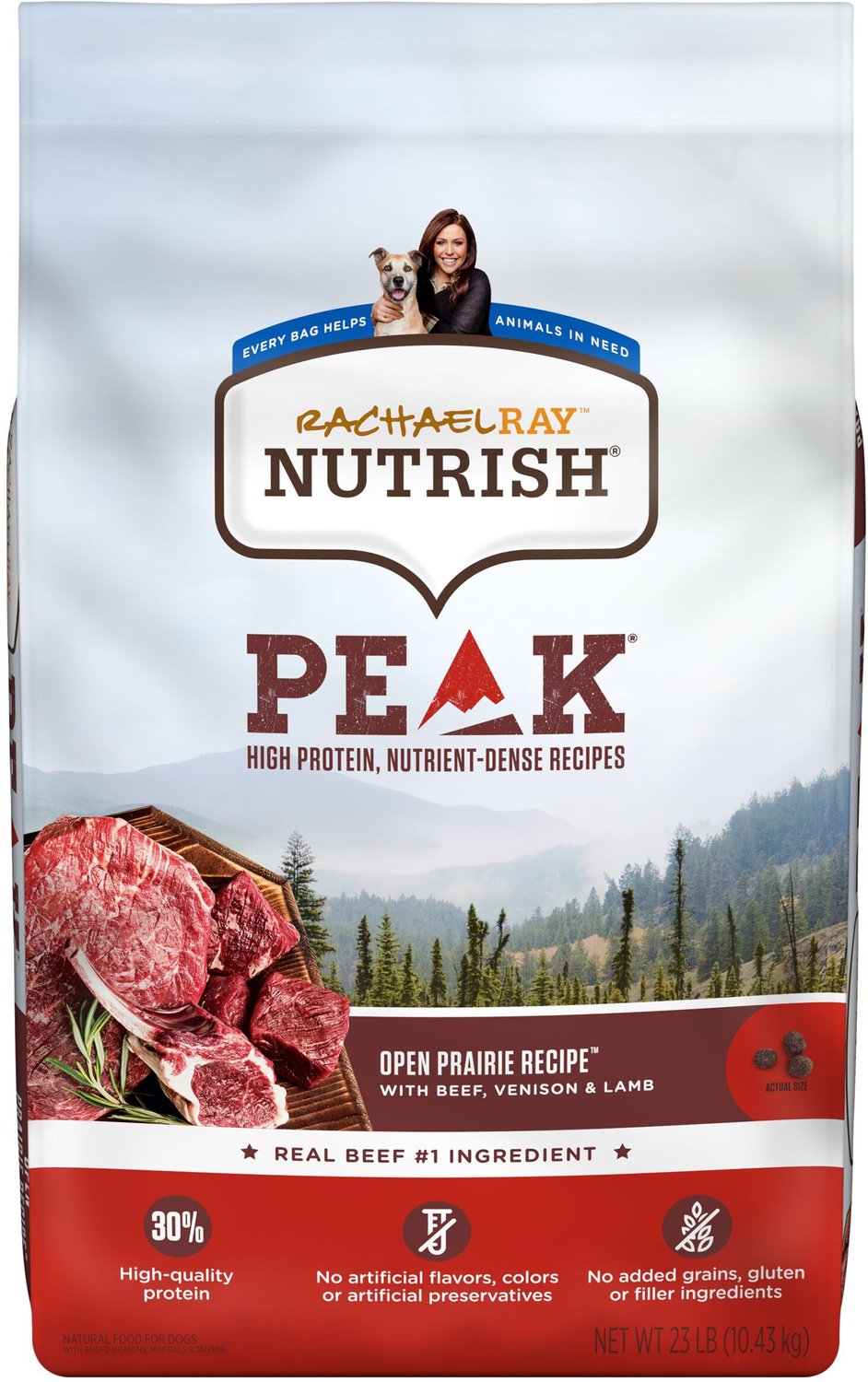 Rachael Ray Nutrish PEAK Ricetta della prateria aperta con carne di manzo, cervo e agnello Cibo secco per cani naturale senza cereali