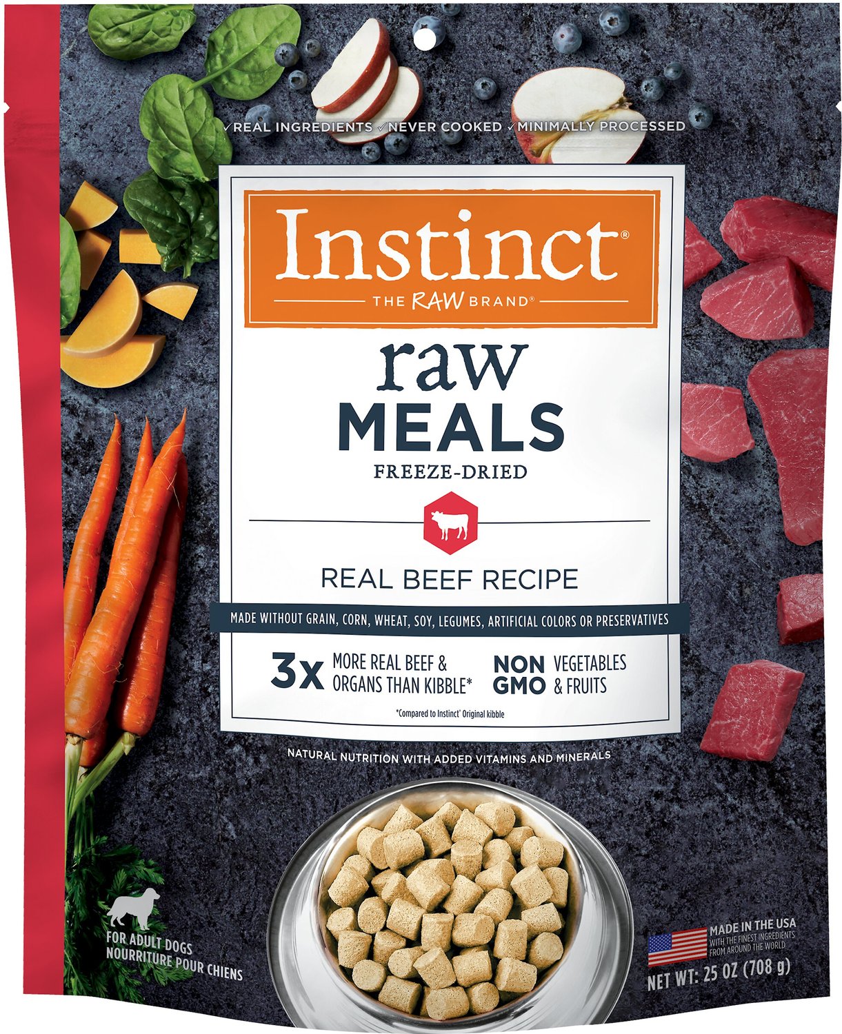 Pasti crudi liofilizzati Instinct Ricetta senza cereali Cibo per cani