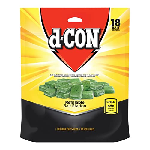 d-CON Ricaricabile Corner Fit Mouse Bait Station, 1 trappola + 18 ricariche per esche, l'imballaggio può variare