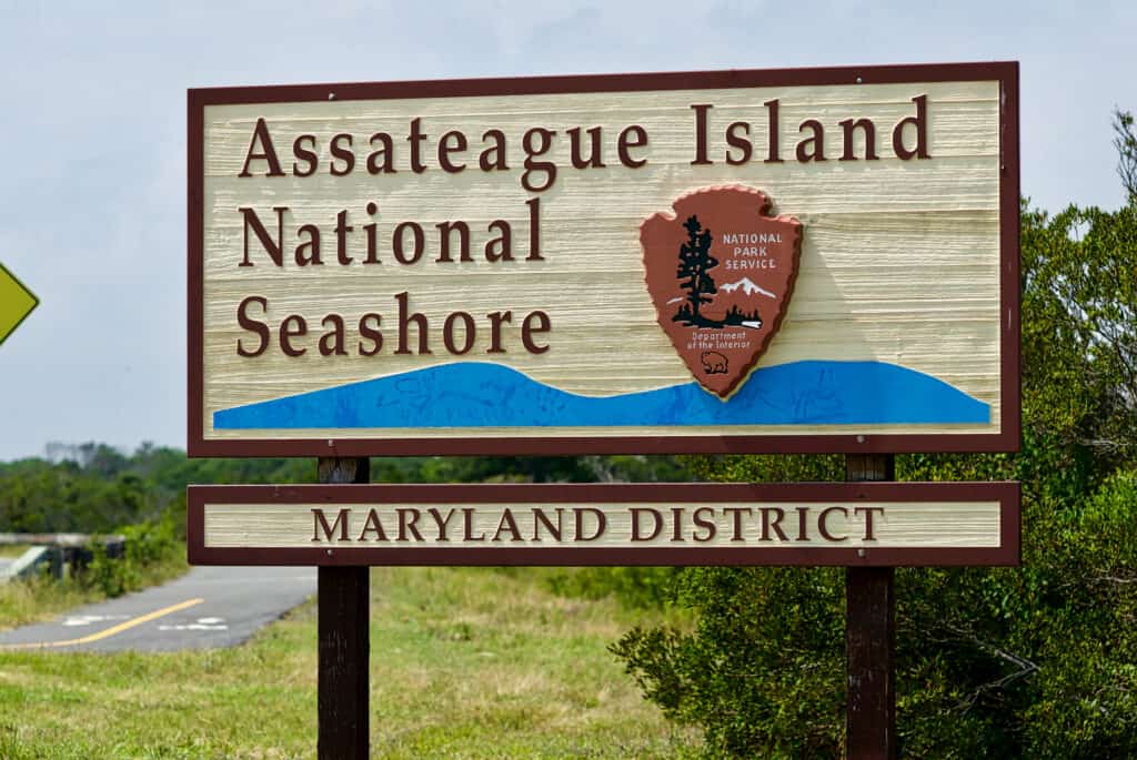 Segno dell'isola di Assateague nel Maryland