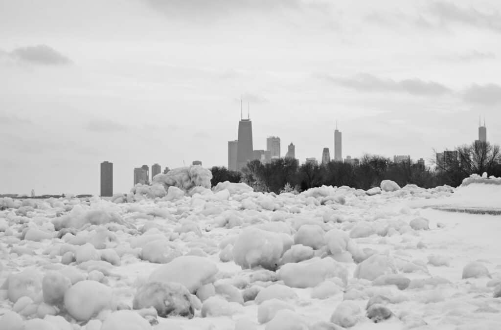 condizioni di bufera di neve a Chicago