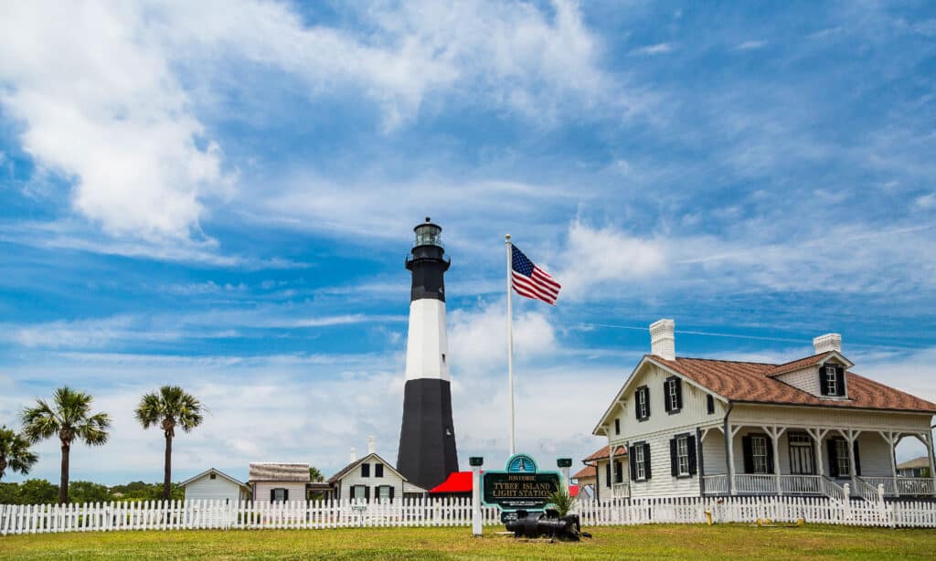 Tybee Island, Faro, Bandiera americana, Fotografia, Stati Uniti d'America