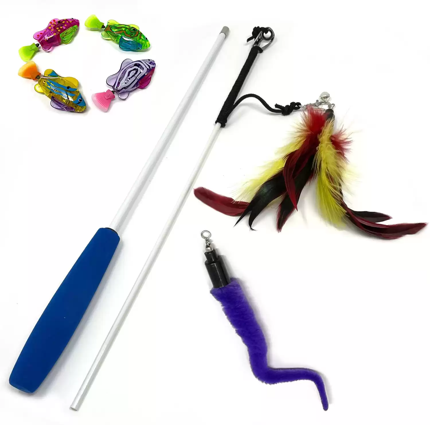 Pet Fit For Life Bundle interattivo da 4 pezzi con pesce da nuoto + bacchetta di piume per gatti
