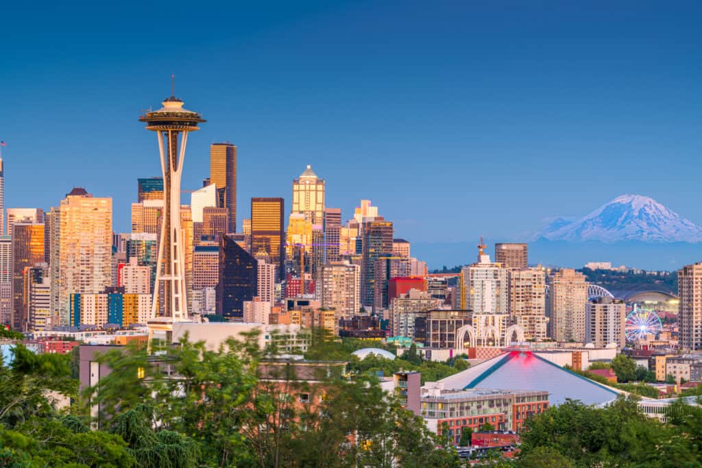 Seattle,,Washington,,Stati Uniti,centro,città,Skyline,a,crepuscolo.