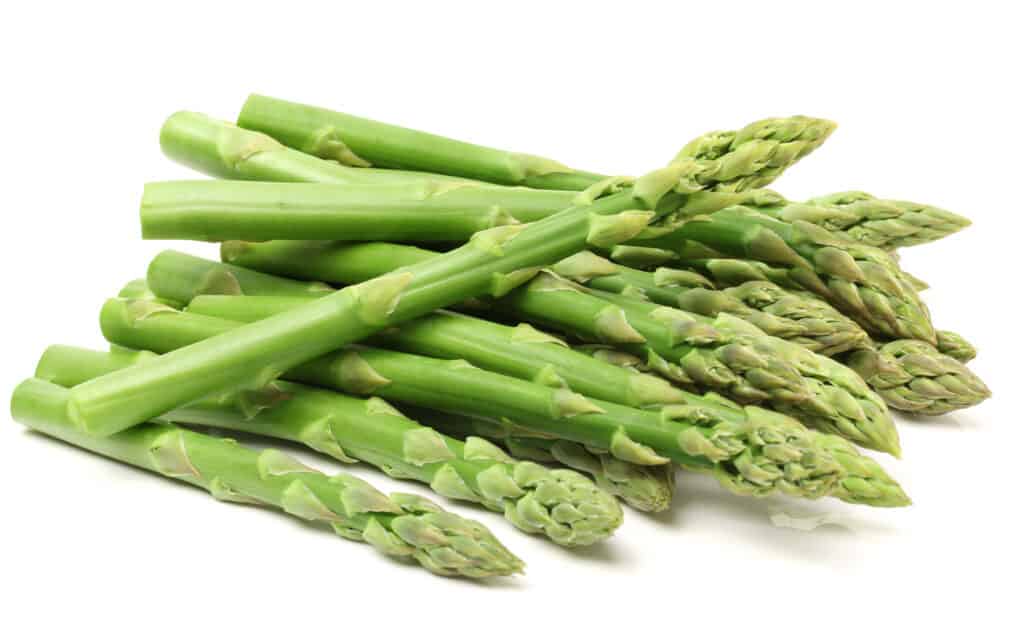 Gambi di asparagi che si trovano su uno sfondo bianco