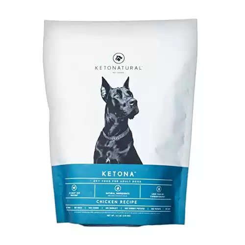 Ketona Chicken Recipe Cibo secco per cani adulti, naturale, a basso contenuto di carboidrati (solo il 5%), ad alto contenuto proteico (46%), senza cereali, la nutrizione di una dieta cruda con il costo e la convenienza di una crocchetta;  4,2 libbre