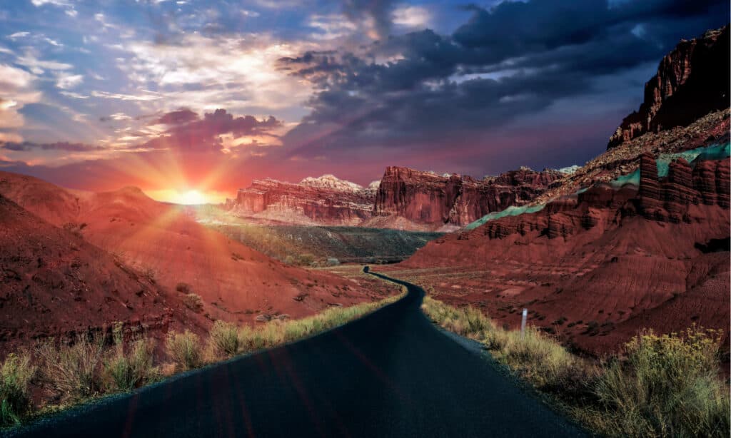 Tramonto del parco nazionale di Capitol Reef