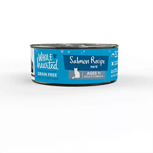 Cibo per gatti umido senior con patè di ricetta di salmone senza cereali integrali