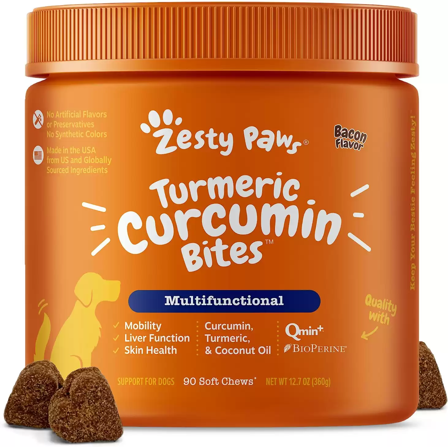 Zesty Paws Curcuma Curcumina Morsi Pancetta Aromatizzata Morbido Mastica Multivitaminico per Cani