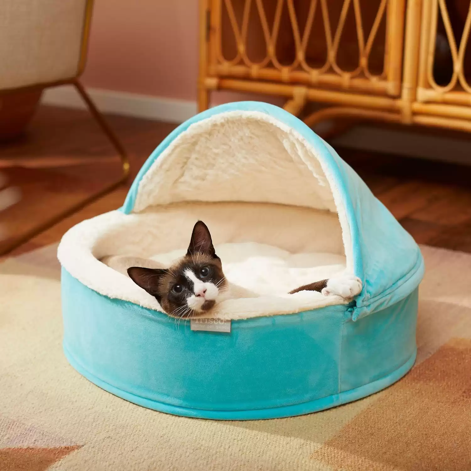 Letto coperto per cani e gatti con cerniera con cappuccio Frisco