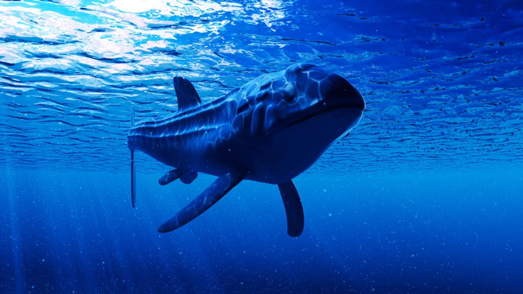 3-D reso illustrazione di Leedsichthys in acqua