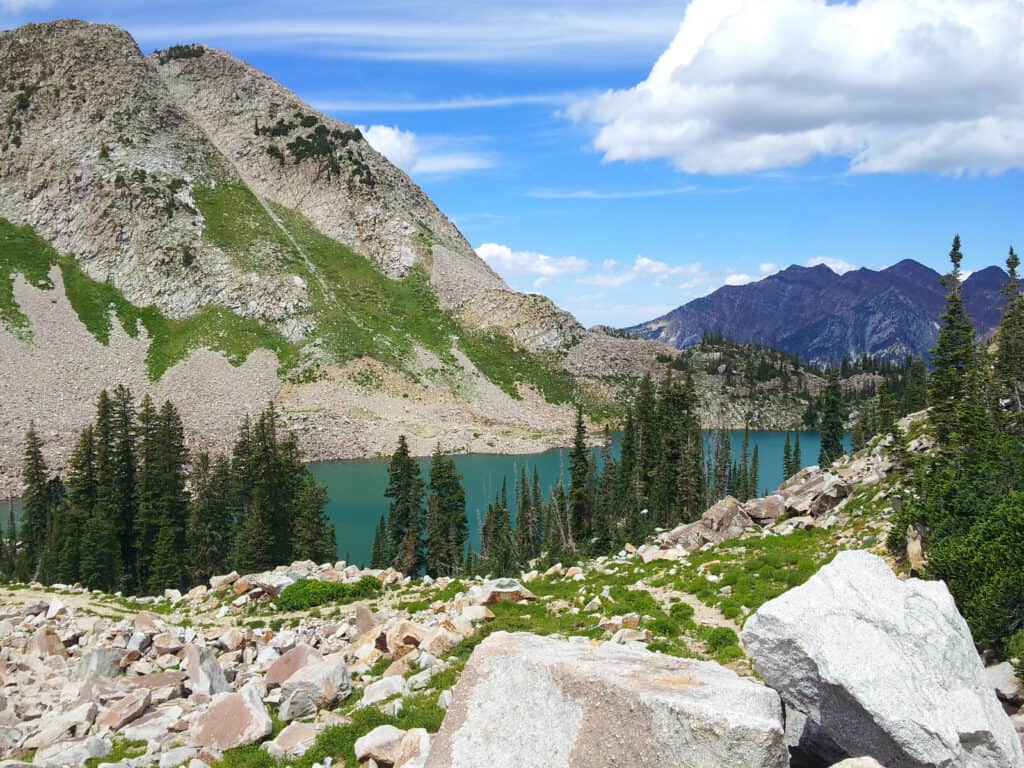 Lago di pino bianco a Little Cottonwood Canyon, Utah.