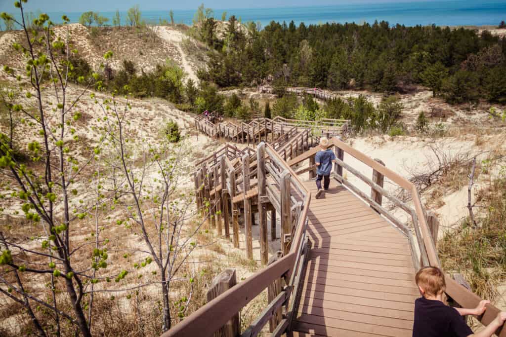 Il Boardwalk scende da una duna all'Indiana Dunes National Park