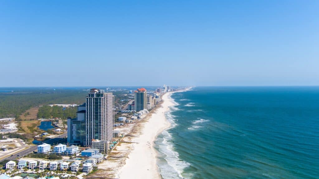 Veduta aerea di Orange Beach, Alabama, nel novembre del 2021