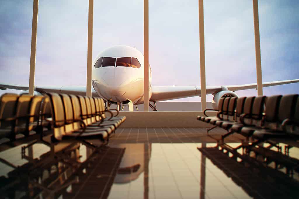 Aereo, vista dal terminal dell'aeroporto.