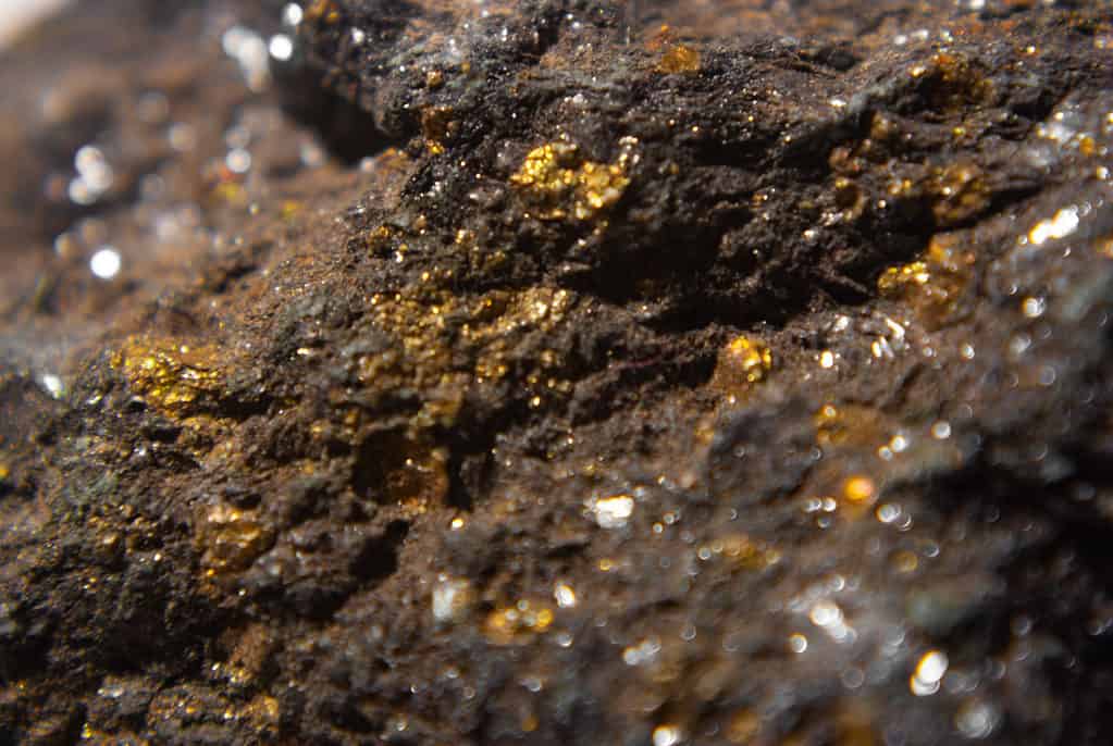Primo piano di pirite su scisto di mica nera