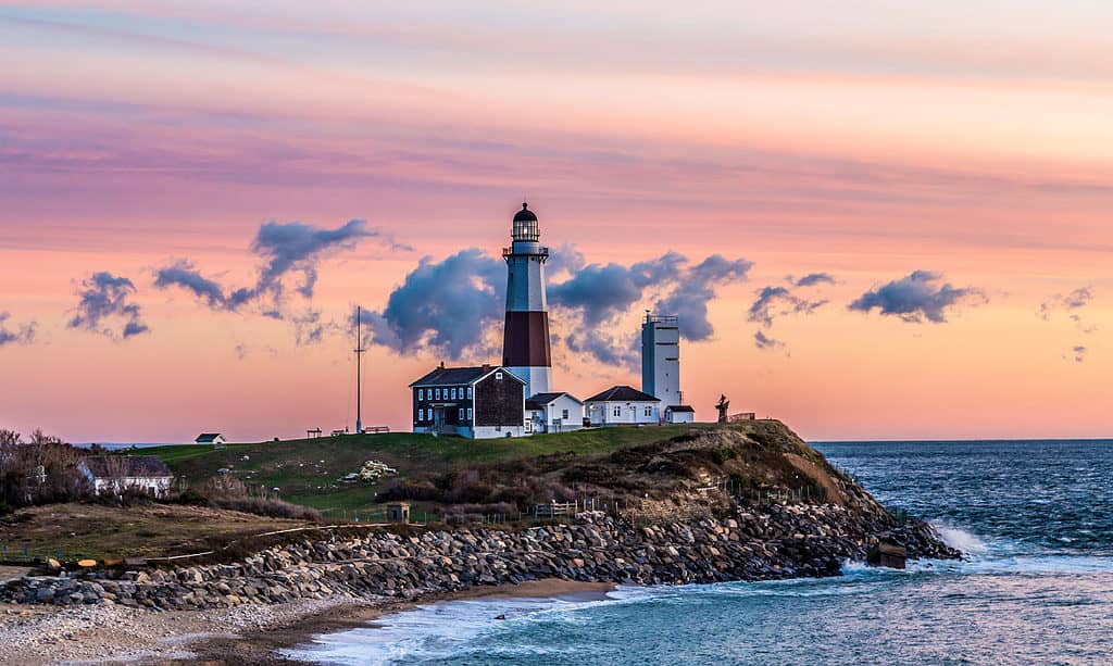 Gli Hamptons, Montauk Point, Faro, nello Stato di New York, Tramonto