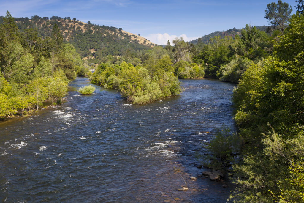 Fiume americano della forcella del sud in California.