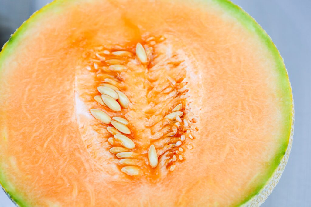 Primo piano dell'interno dell'ambrosia o del melone cantalupo