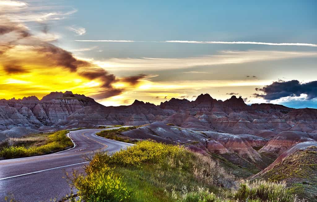 Famosa Badlands Loop Road nel Parco Nazionale Badlands, Dakota del Sud, Stati Uniti Badlands Loop Road Fotografia HDR