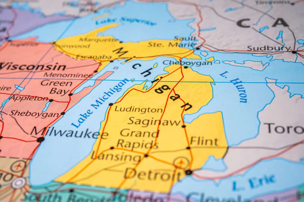 Una mappa ravvicinata del Michigan