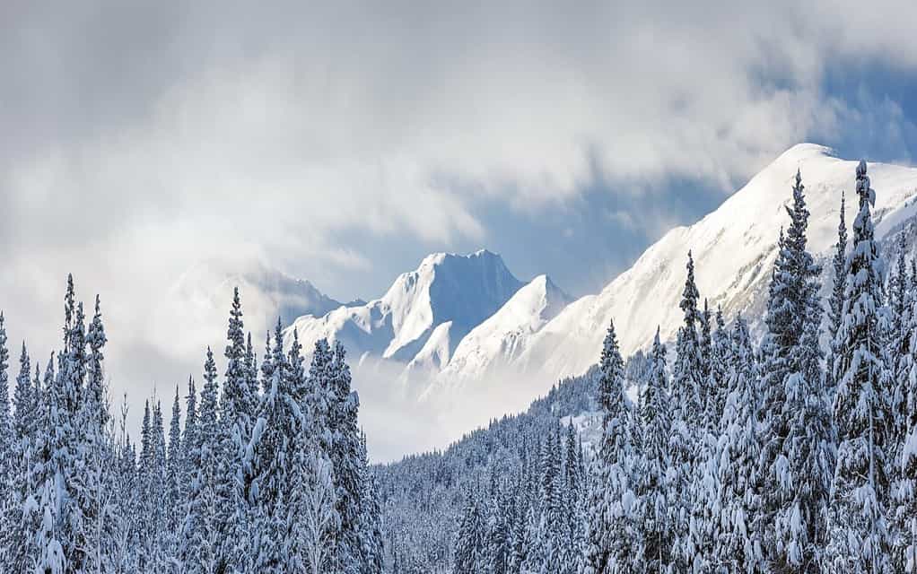 Cancellazione delle nuvole dalle montagne Kenai sopra Turnagain Pass, Chugach National Forest, Alaska, Stati Uniti