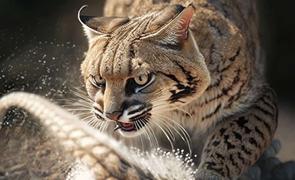 Gatto selvatico che attacca un serpente