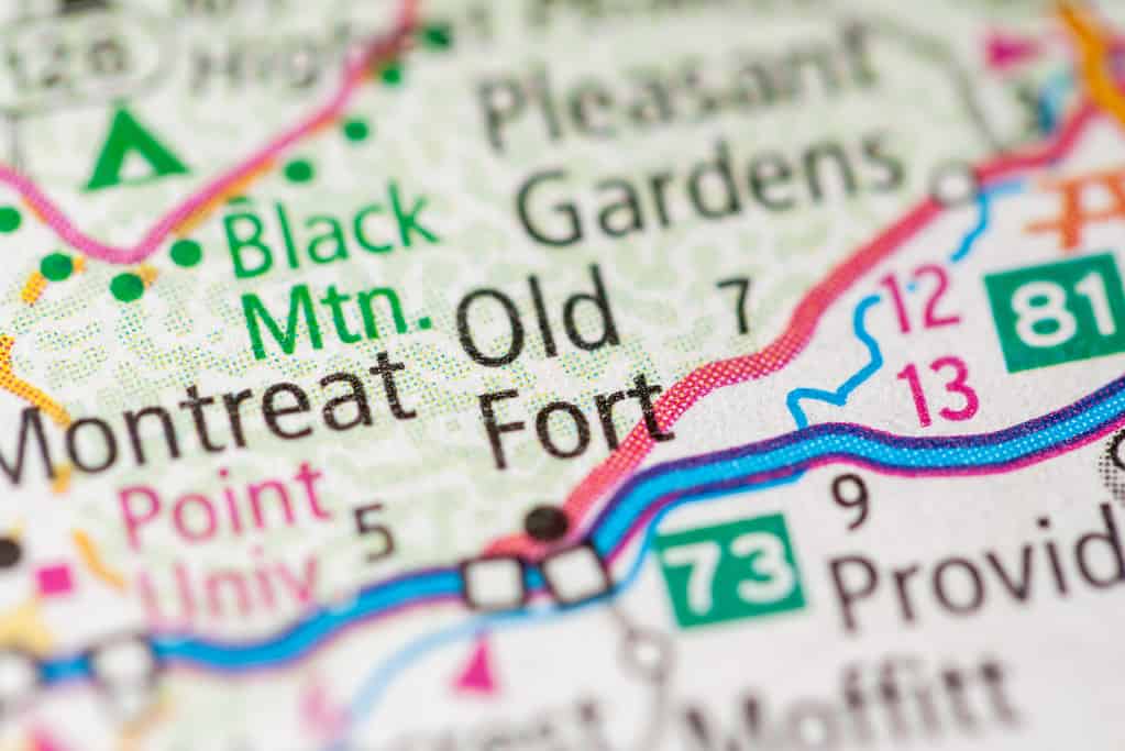 Mappa che mostra Old Fort, North Carloina, sede del tunnel scavato a mano più lungo della Carolina del Nord