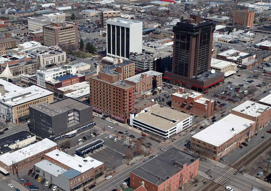 Antenna del centro cittadino di Billings Montana nel Midwest degli Stati Uniti.