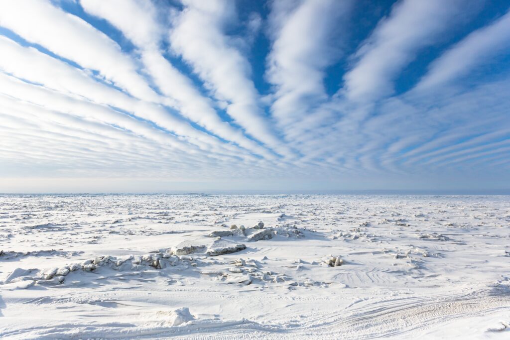 Una foto aerea del mare ghiacciato nel circolo polare artico vicino a Utqiagvik, in Alaska.