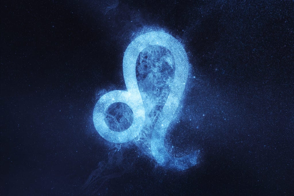 Segno zodiacale Leone.  Fondo astratto del cielo notturno
