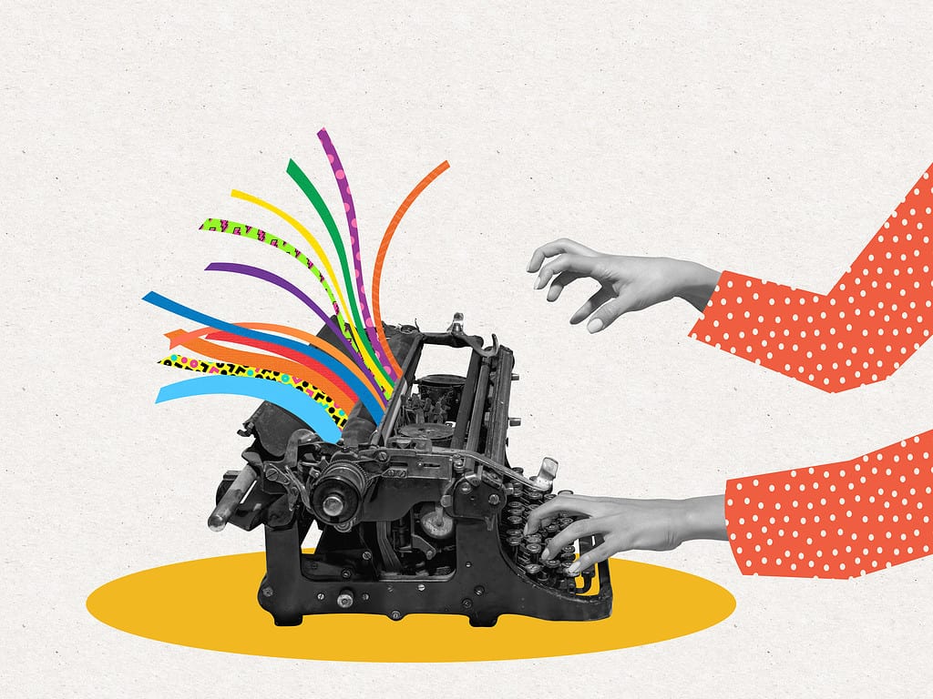 pop art - consegna la macchina da scrivere in uno stile insolito, il processo creativo