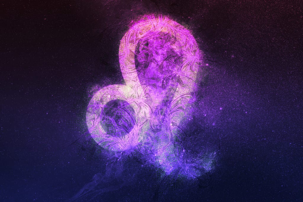 Segno zodiacale Leone.  Sfondo del cielo notturno