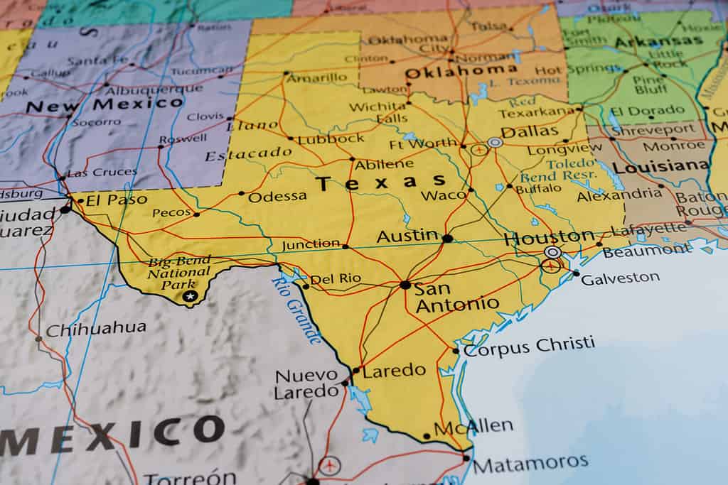 Stato del Texas sulla mappa
