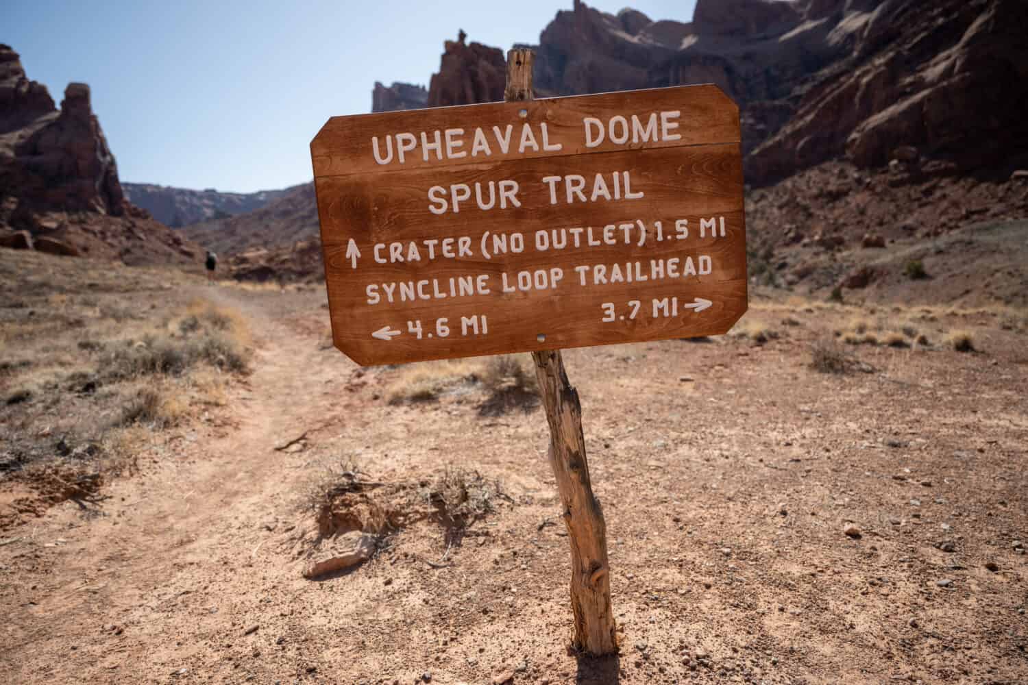 Segni di Upheaval Dome Escursionisti all'incrocio con il sentiero del cratere