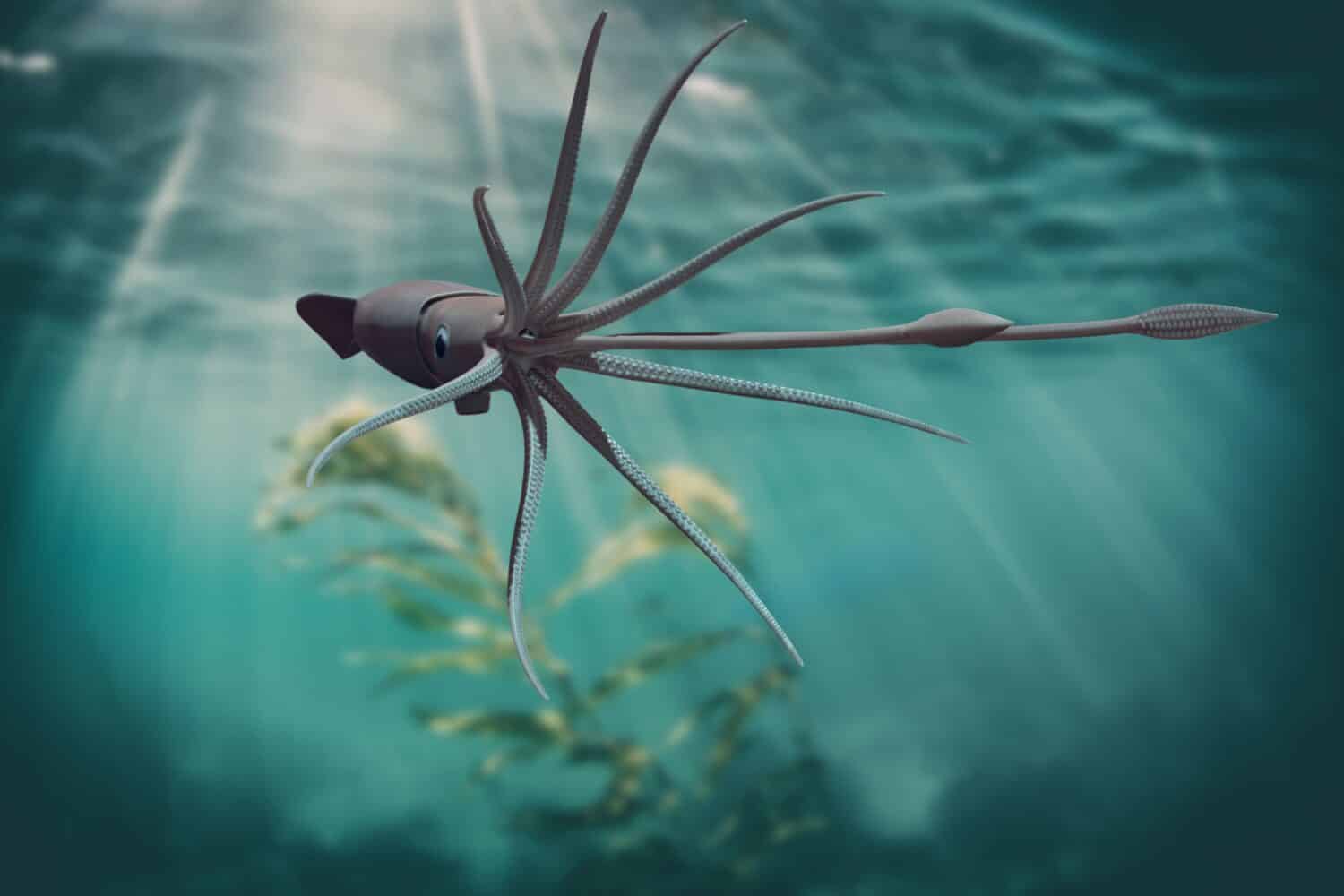 Il calamaro gigante è una specie di calamaro che vive nelle profondità oceaniche della famiglia Architeuthidae. Il calamaro gigante nell'oceano profondo.
