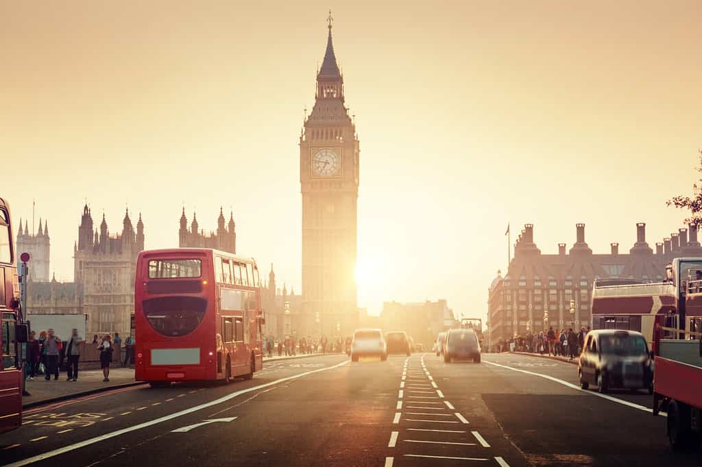 Westminster Bridge al tramonto, Londra, Regno Unito