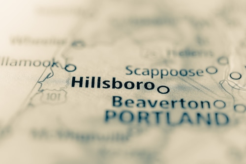Mappa che mostra Portland, Beaverton e Hillsboro Oregon