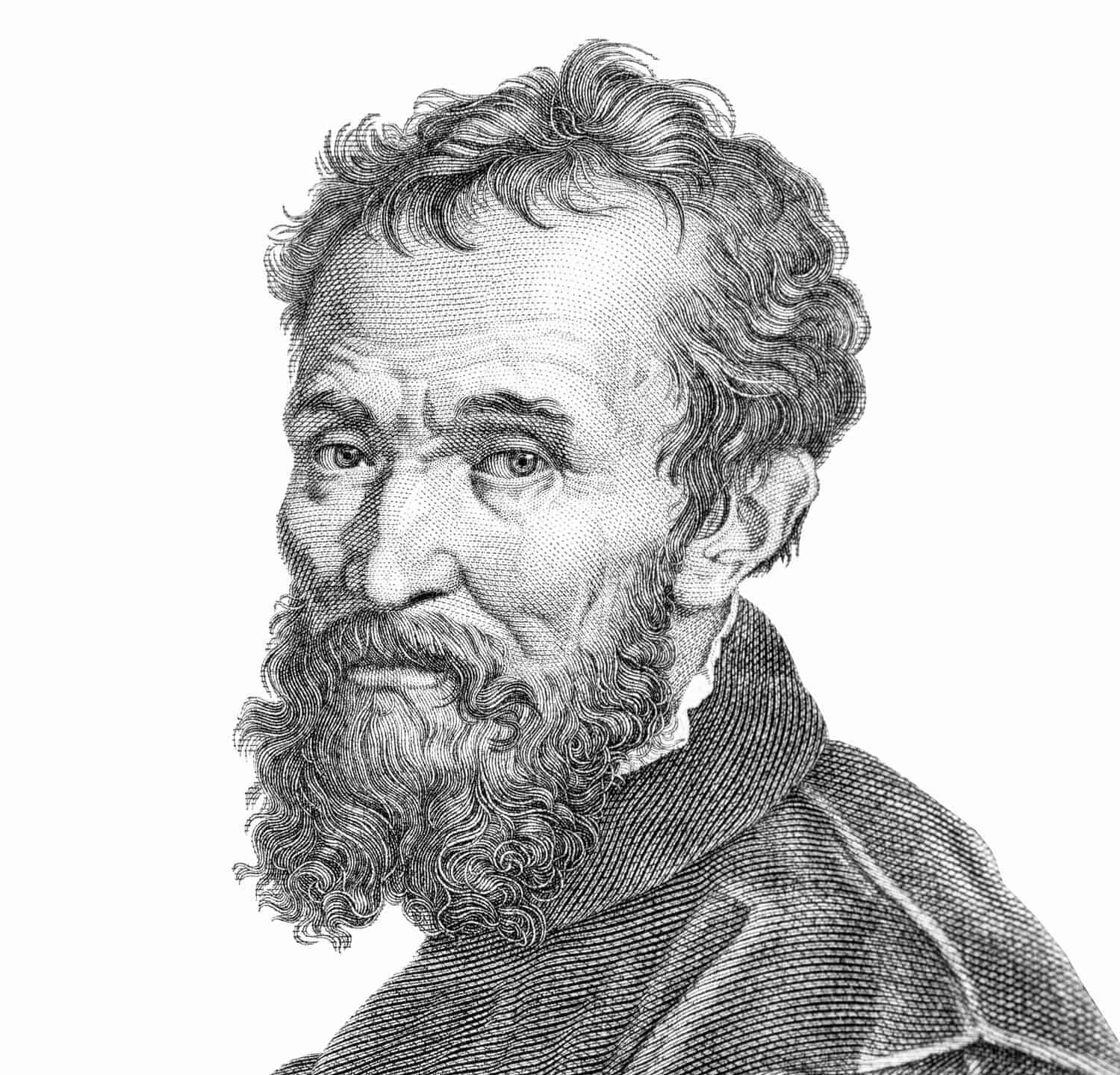 Michelangelo, Ritratto da Italia Banconote. Busto ritratto del pittore, scultore, architetto, poeta e ingegnere del Rinascimento italiano Michelangelo di Lodovico Buonarroti Simoni.