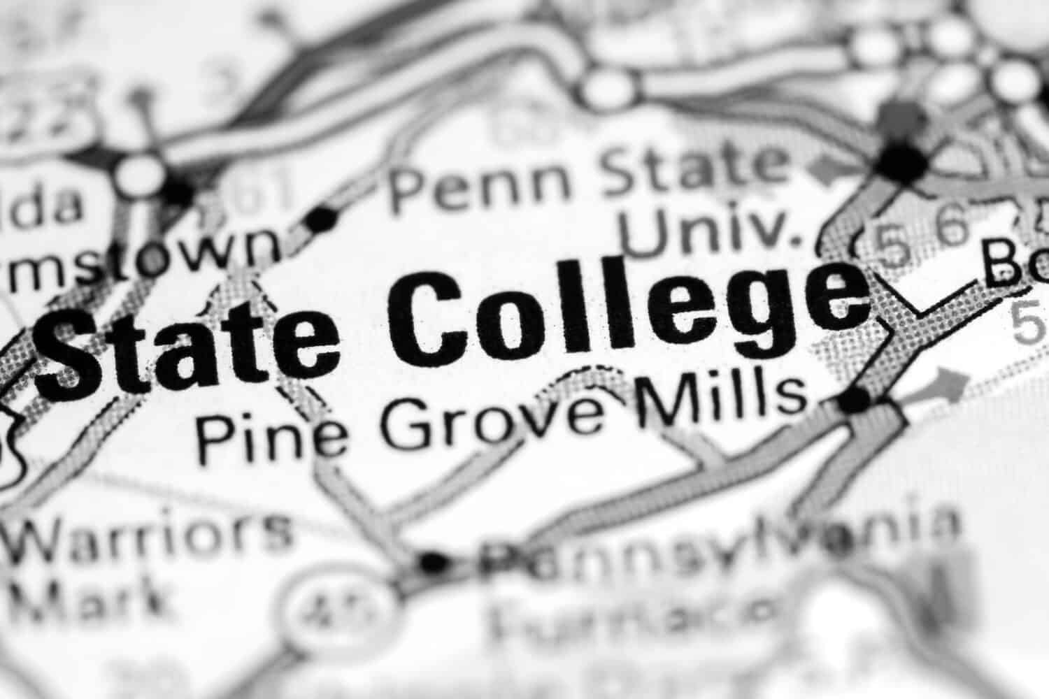 Collegio di Stato. Pennsylvania. Stati Uniti su una mappa