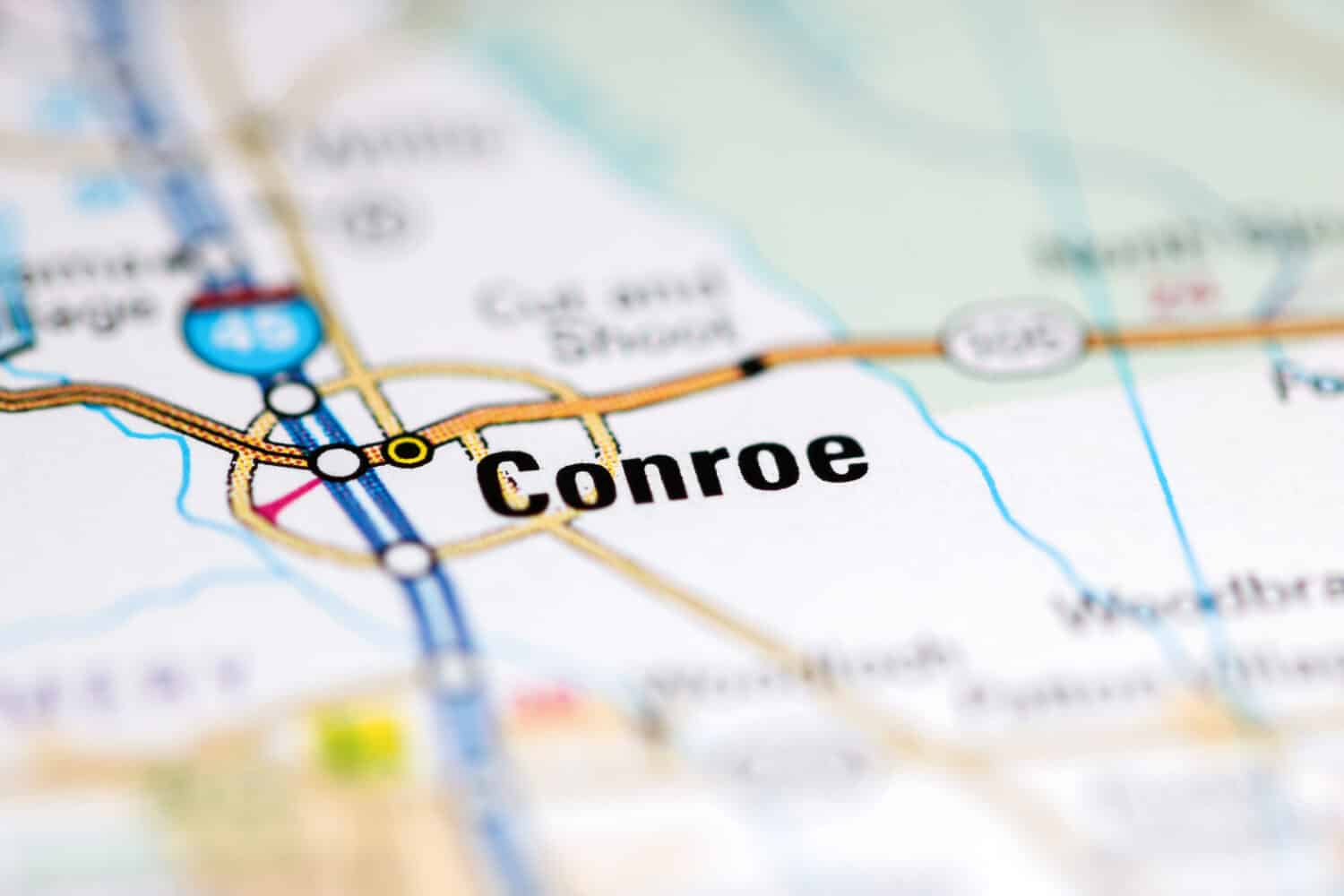 Conroe. Texas. Gli Stati Uniti su una mappa geografica