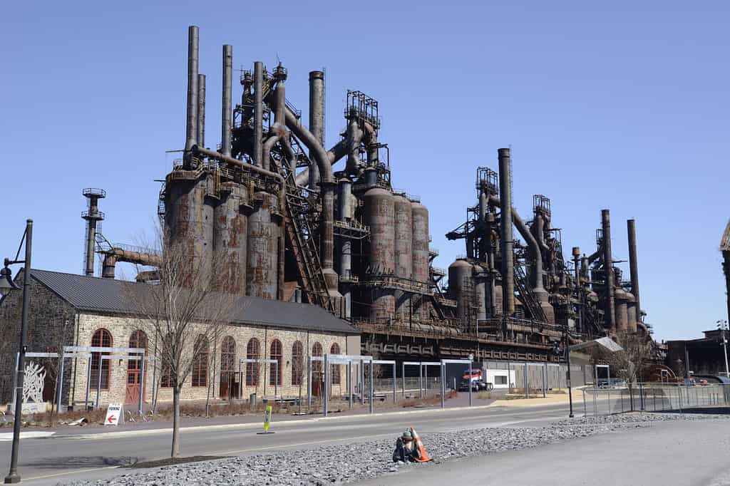 La vecchia fabbrica di Bethlehem Steel a Bethlehem, in Pennsylvania. Un tempo era il secondo più grande impianto di produzione dell'acciaio,