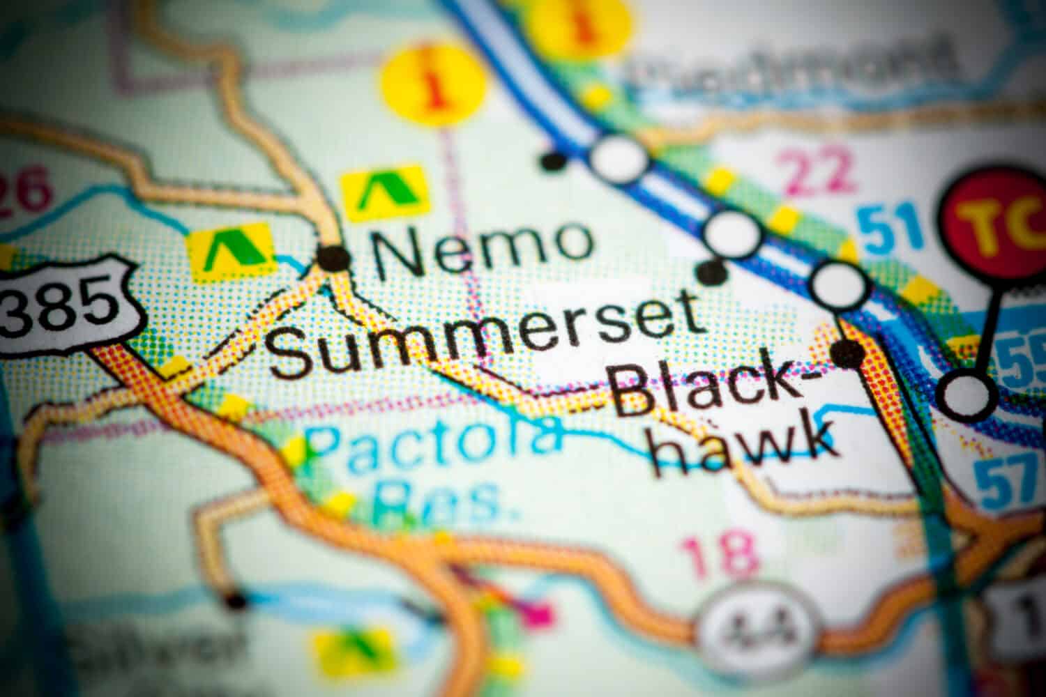 Summerset. Sud Dakota. Stati Uniti su una mappa.
