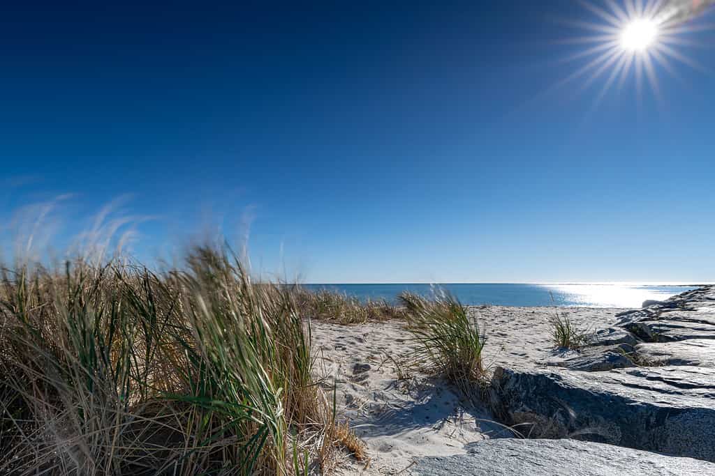 Thatcher Park Beach vista in autunno a Yarmouth, Cape Cod, Massachusetts MA, Stati Uniti d'America.