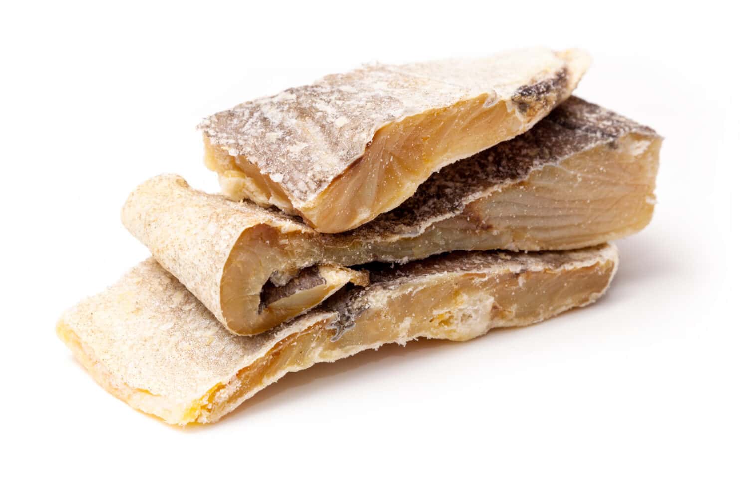 Bacalhau portoghese, baccalà o baccalà isolato su sfondo bianco studio