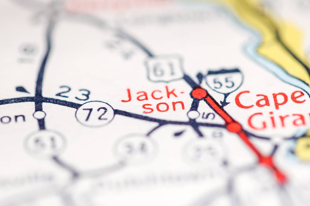 Jackson.  Missouri.  Gli Stati Uniti su una mappa geografica.