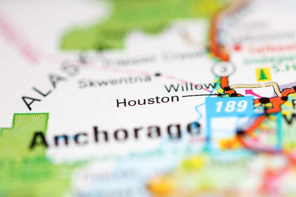 Houston. Alaska. Gli Stati Uniti su una mappa geografica