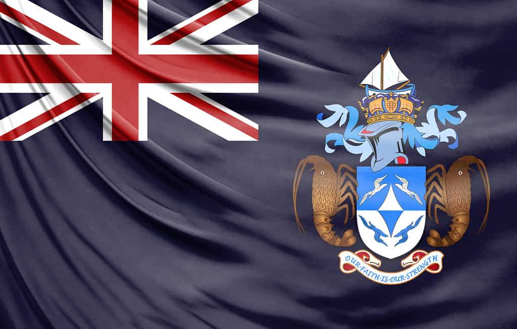 Bandiera realistica di Tristan da Cunha sulla superficie ondulata del tessuto