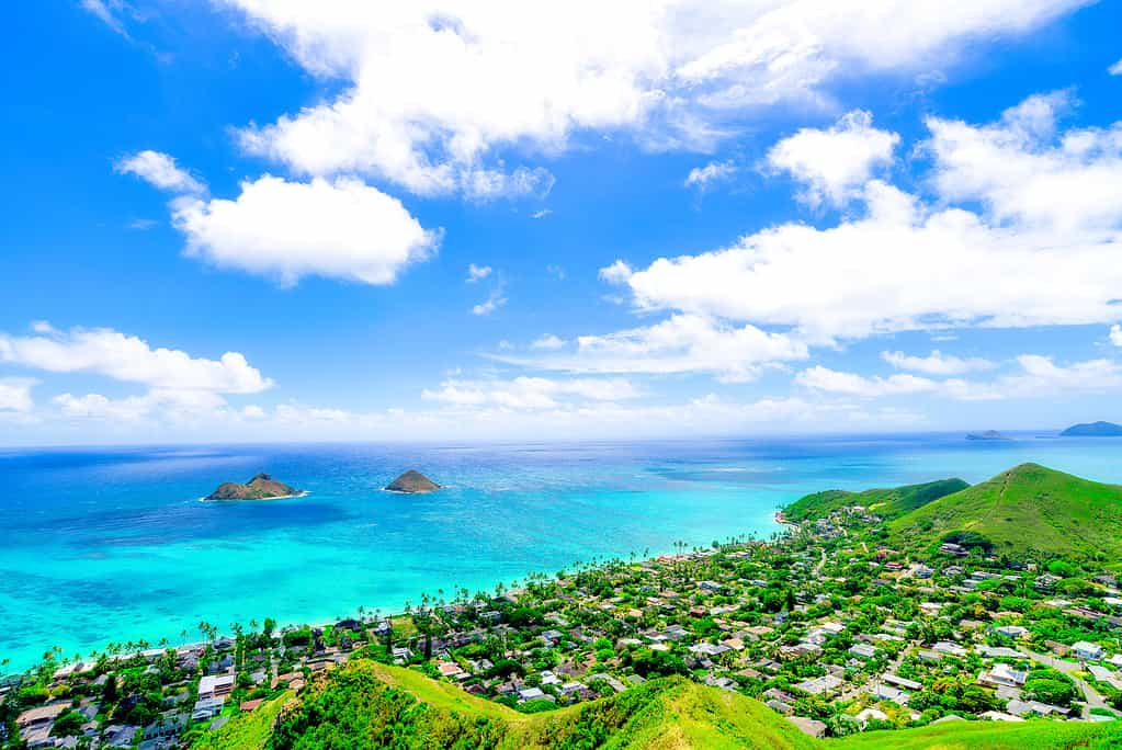 Lanikai Beach vista dall'alto a Kailua, Oahu, Hawaii