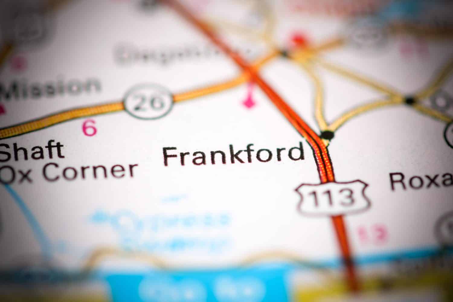 Frankford. Delaware. Gli Stati Uniti su una mappa geografica